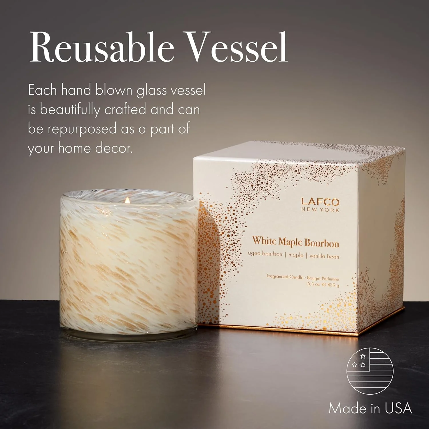 Holiday Candle, 15.5 oz - 90-Hour Burn Time - Reusable, Hand Blown Glass Vessel - Made in The USA