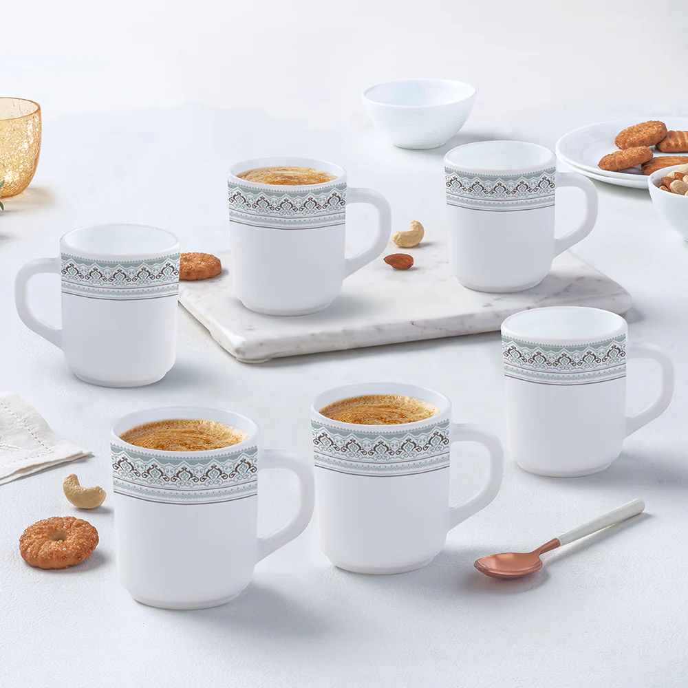 Larah by Borosil Classic Mug Set, 240ml x 6