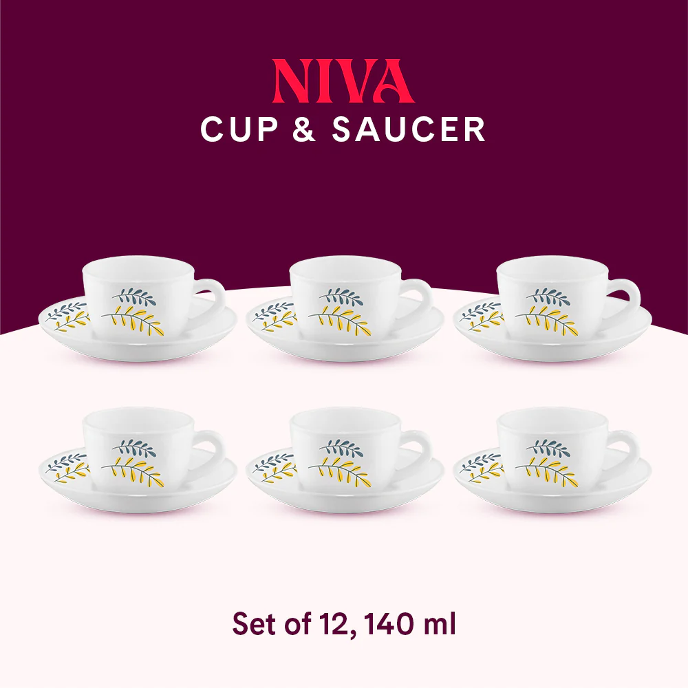 Larah by Borosil Niva Cup n Saucer Set, 140ml x 12