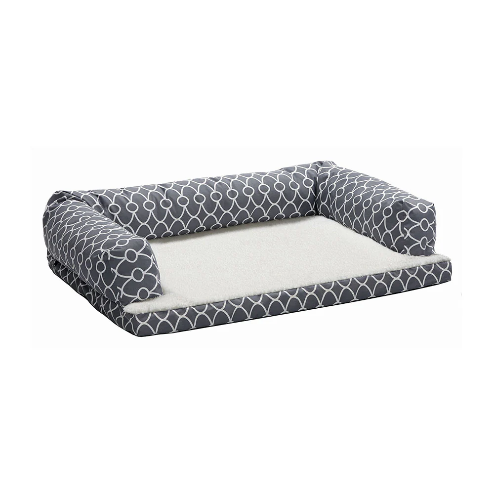 QuietTime® Defender Gray Color Geo Bolstered Orthopedic Sofa with Teflon for Pet 40 Inch