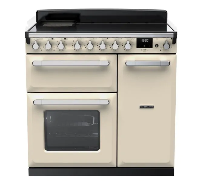 Rangemaster Estel Deluxe 90cm Induction Range Cooker | Pale Cream/Chrome | ESDL90EIPPCR/CM1