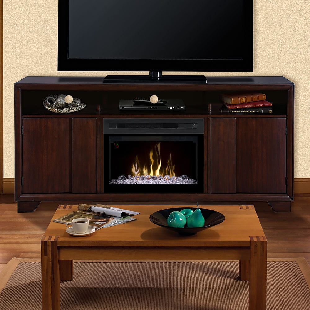 Arkell Walnut Electric Fireplace Entertainment Center w/ Glass Embers
