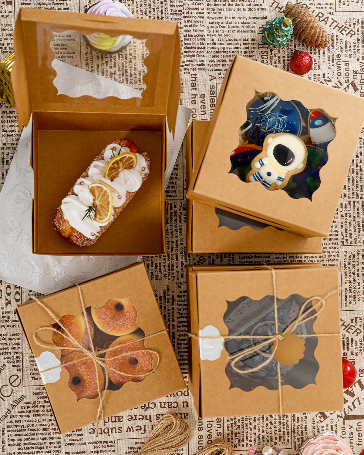 Cookie Boxes With Window, 60packs 6x6x3