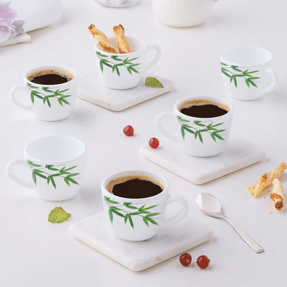 Larah by Borosil Bamboo Leaves Cup Set, 90ml x 6