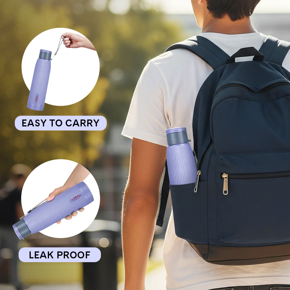 Larah Lava Fluted PU Thermoware Bottle, 700 ml, Violet