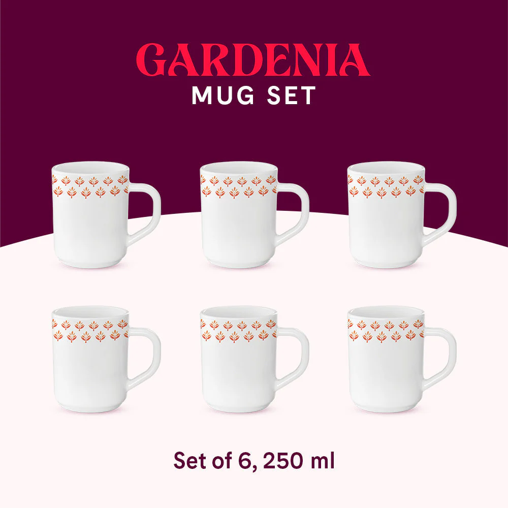 Larah by Borosil Gardenia Mug Set, 240ml x 2