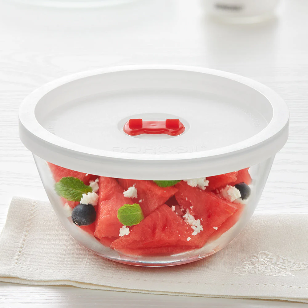 Borosil Mixing & Serving Bowl, White Lid, 300ml