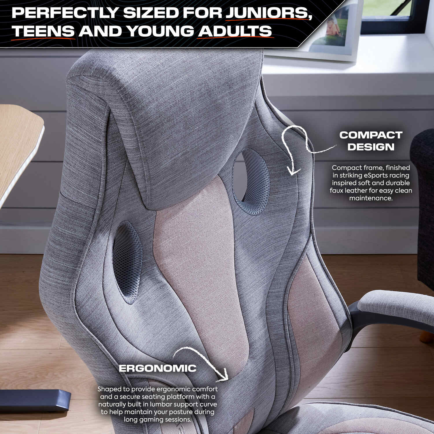 Maverick Ergonomic Fabric PC Office Gaming Chair - Grey / Pink