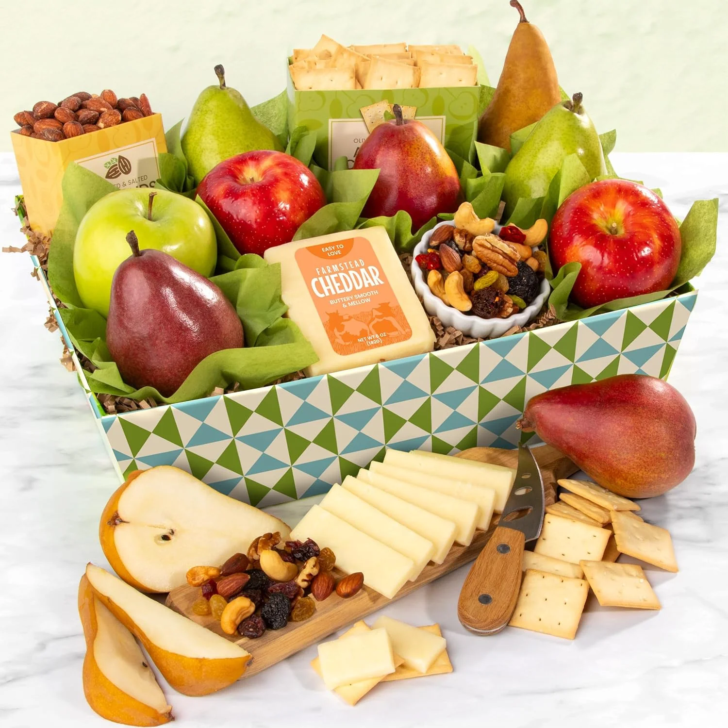 Happy Holidays Fresh Fruit Basket with Cheese and Nuts