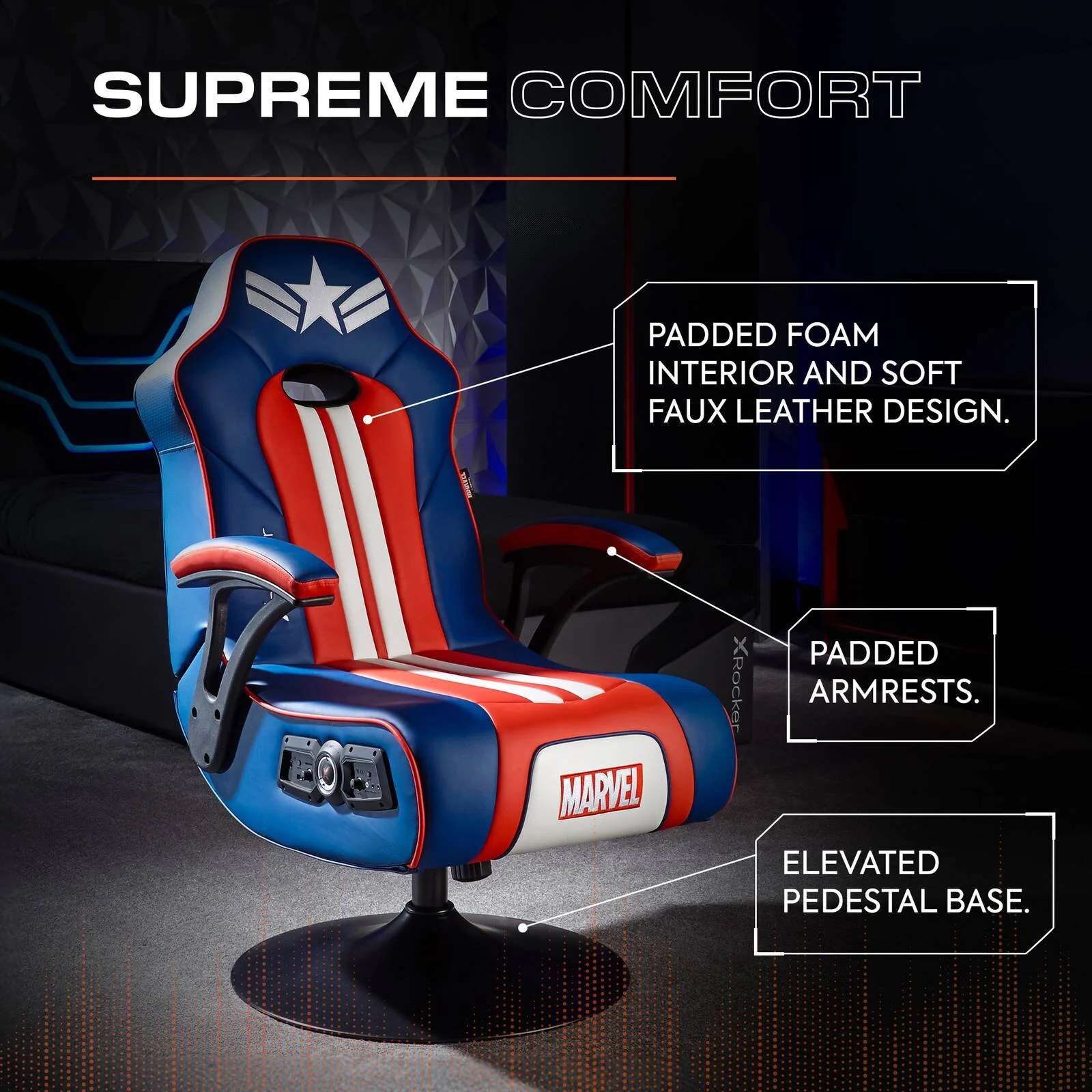 Officially Licensed Marvel™ Elite 2.1 Audio Console Gaming Chair - Captain America