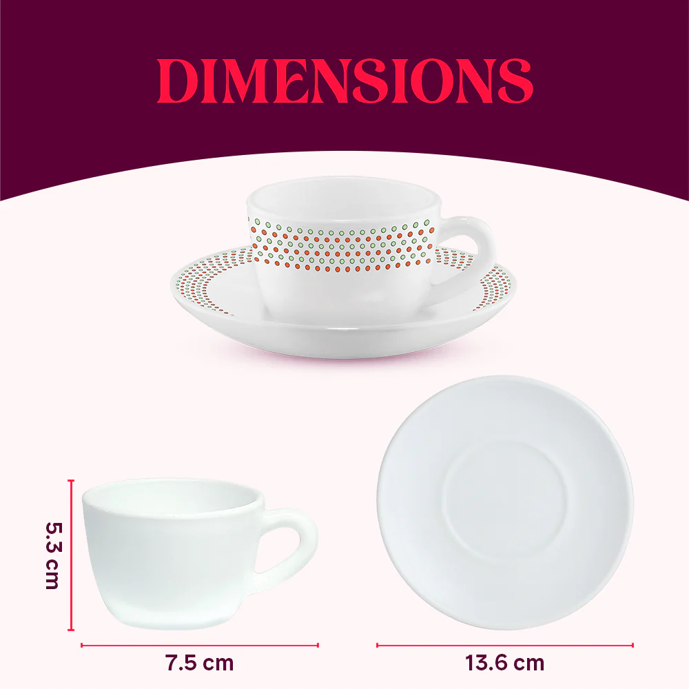 Larah by Borosil Waltz Cup n Saucer Set, 140ml x 12