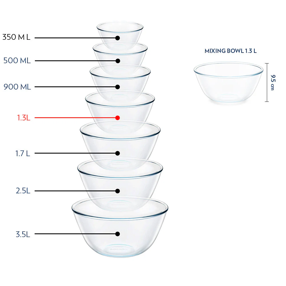 Borosil Select Mixing Bowl w Blue Lid Set of 2, 1.3L+1.3L