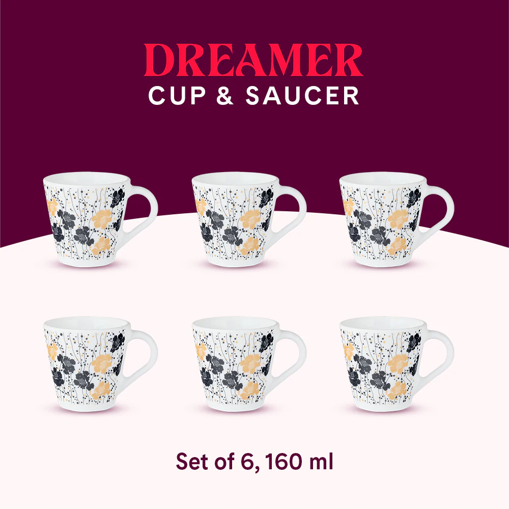 Larah by Borosil Novelty Dreamer Mug Set, 160ml x 6
