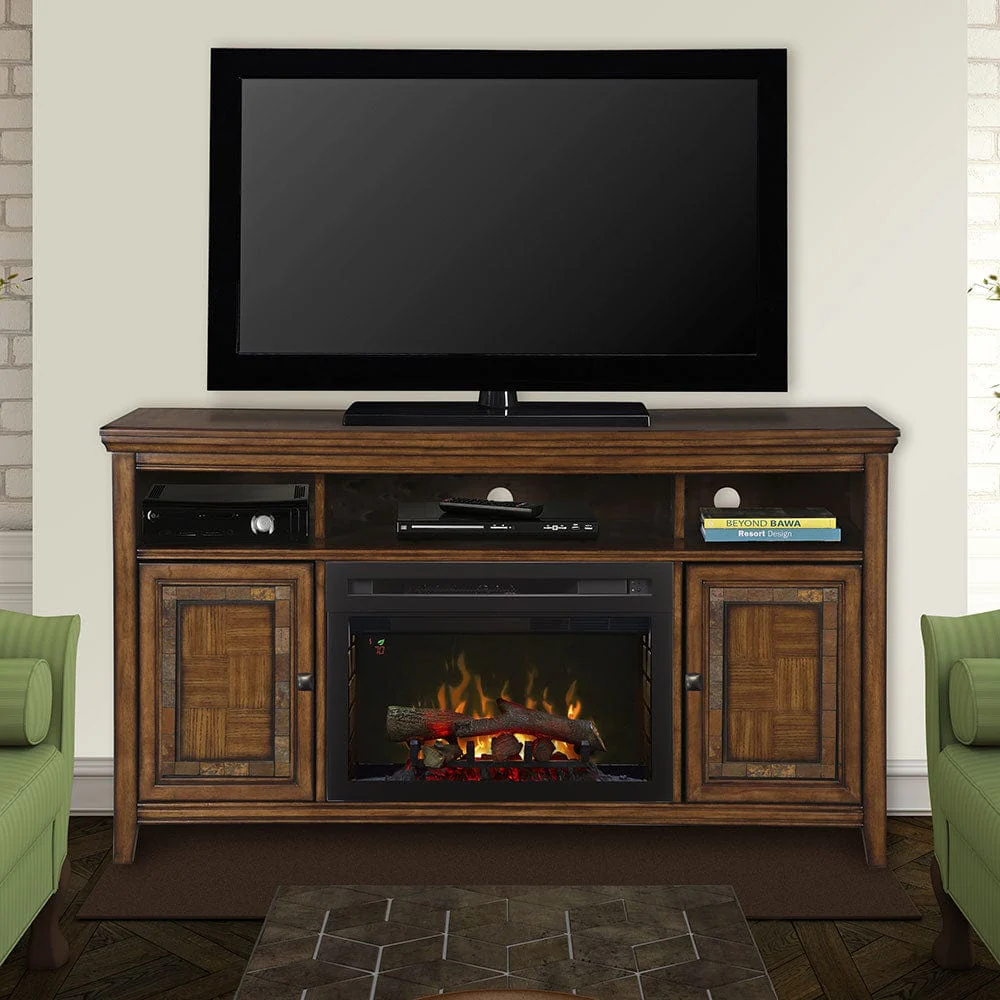 Lynbrook Cinnamon Electric Fireplace Entertainment Center w/ Logs