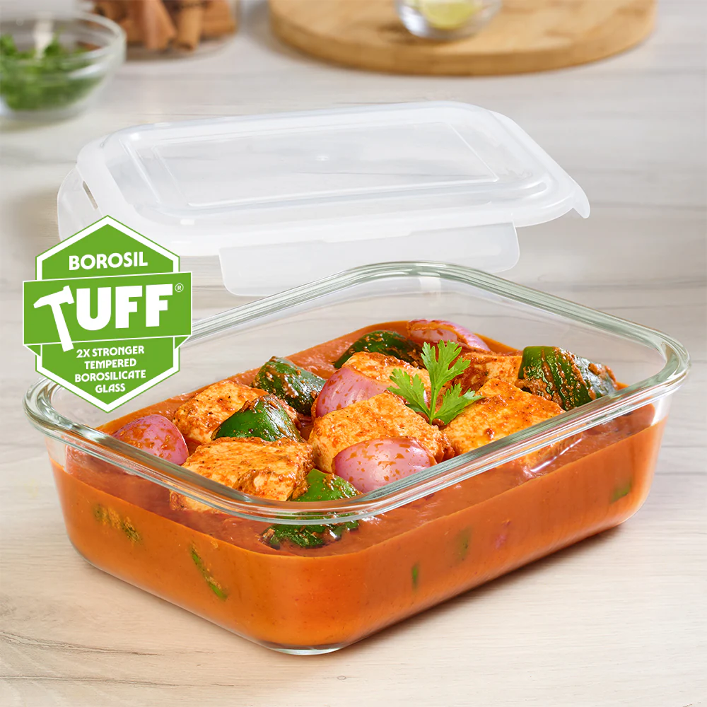 Borosil Tuff-Glass Klip n Store, Rectangular Container