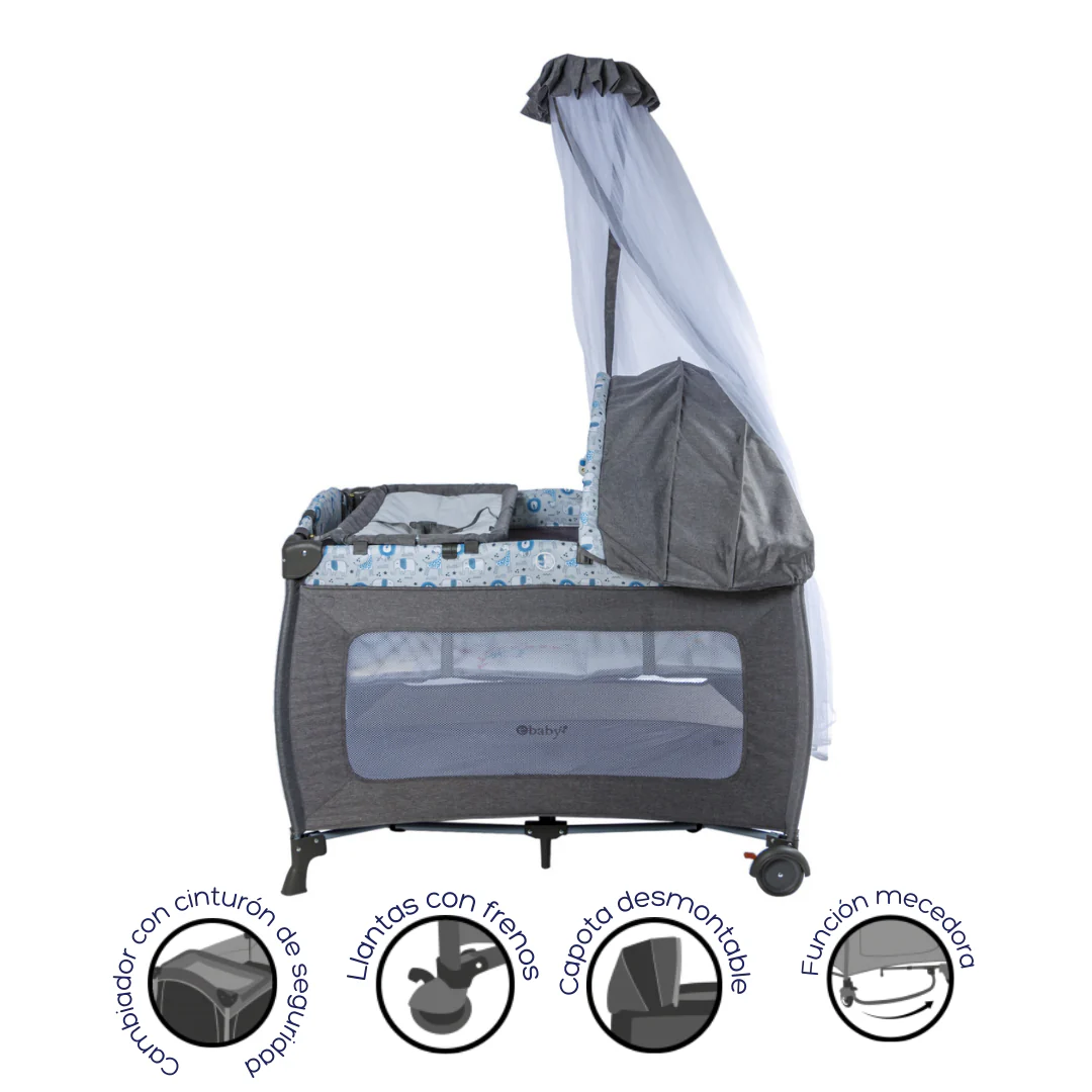 CUNA CORRAL MECEDORA SALLY EB716-3 OH EBABY GRIS - AZUL