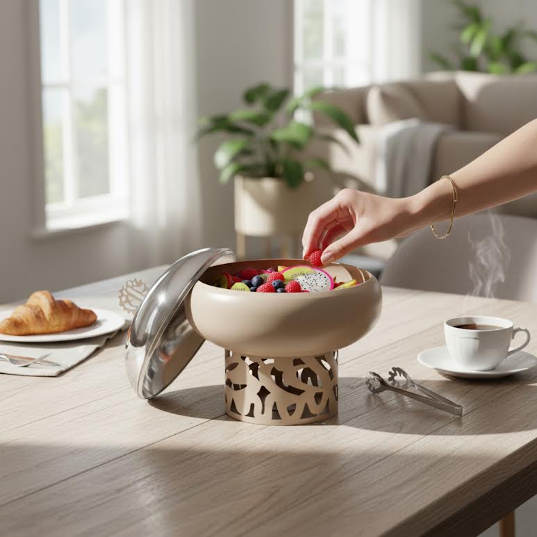 800ml Sugar Bowl Beige & Stainless Steel