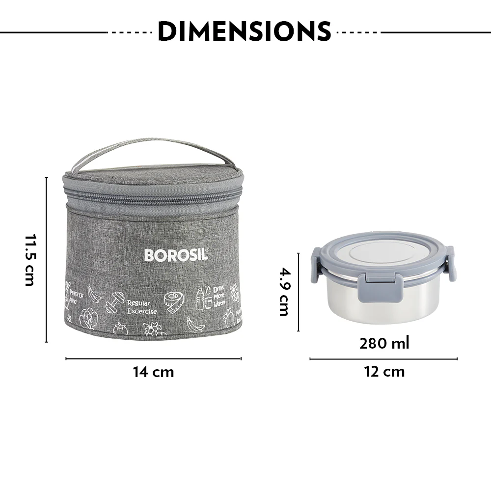 Borosil Slate Stainless Steel Lunchbox, Set of 2, Tall, 280ml