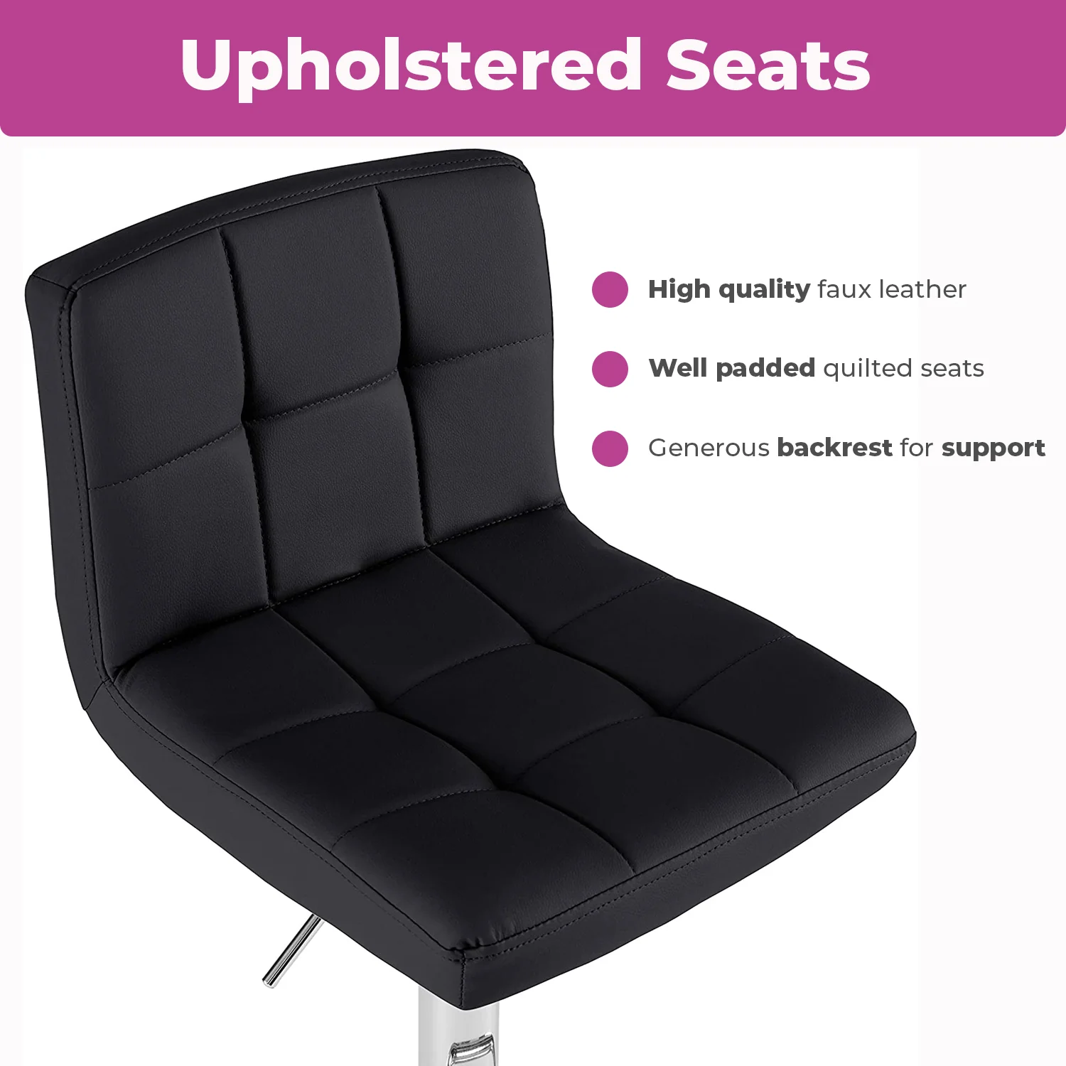 Neo Bar Stool Black Faux Leather & Polished Steel Base Set of Two