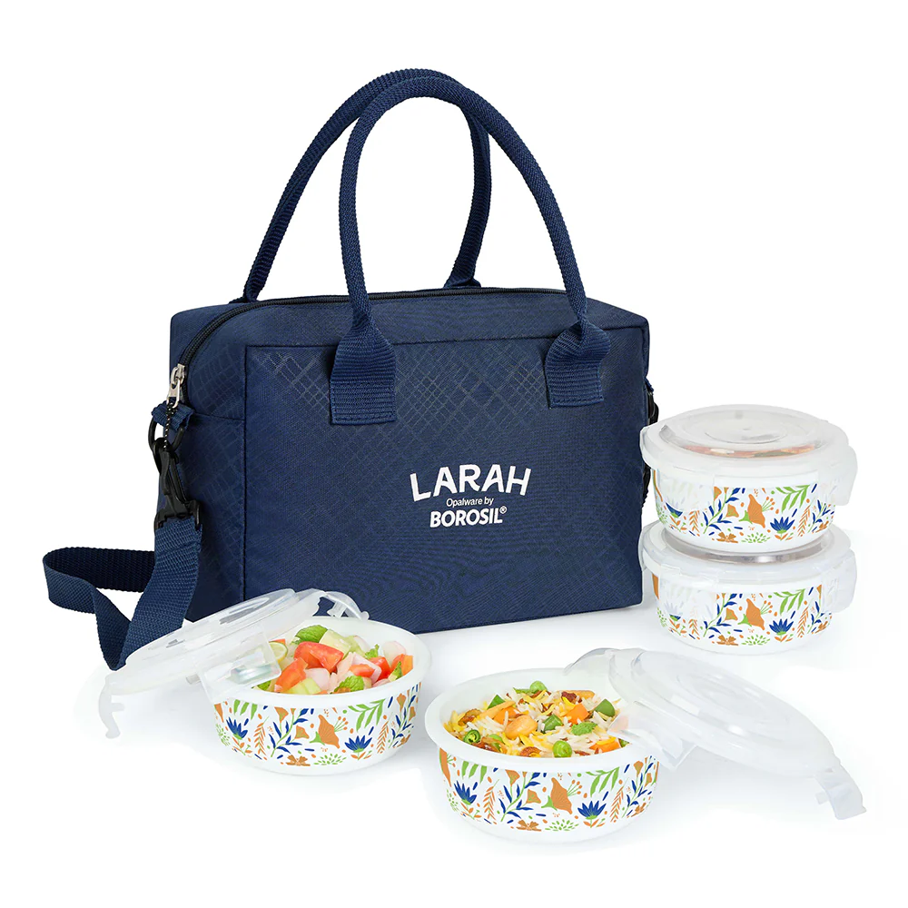 Larah by Borosil Ziva Navy Lunchbox, Set of 4, Blue, 400ml