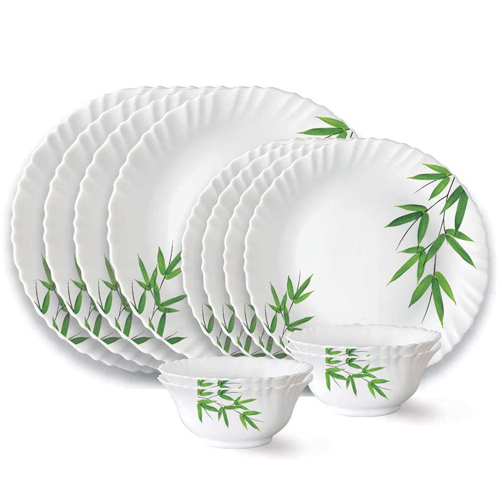 Larah by Borosil Bamboo Leaves Dinner Set, 12 pc