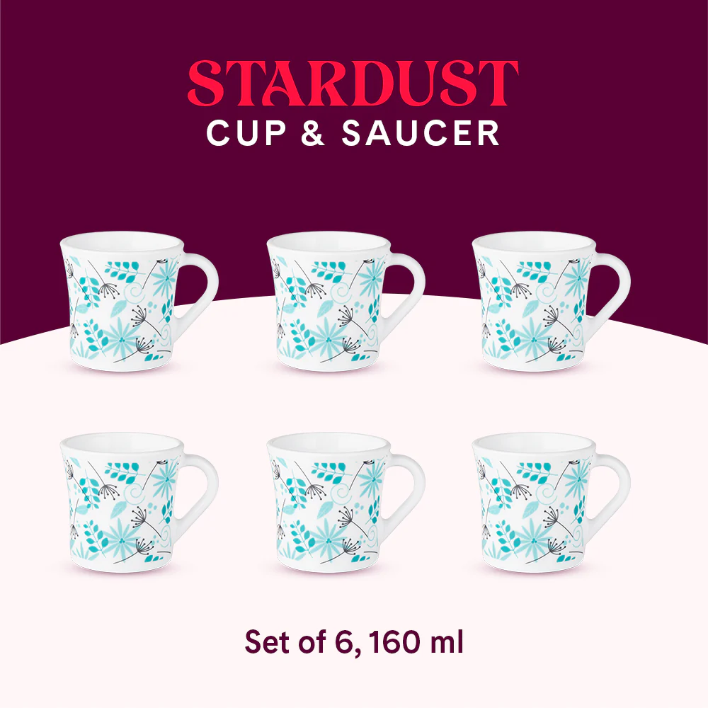 Larah by Borosil Crysta Stardust Mug Set, 160ml x 6