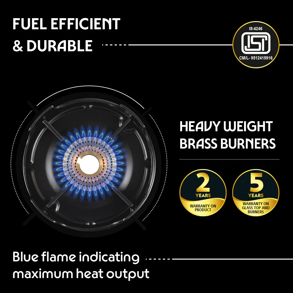 Borosil Flame Star Glass-top Gas Stove, 3 Burners