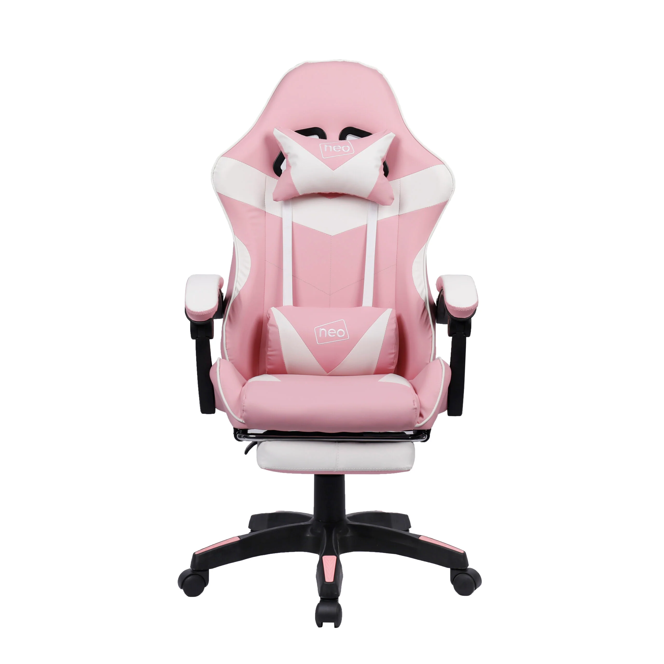 Neo Gaming Chair Pink & White PU Leather with Footrest