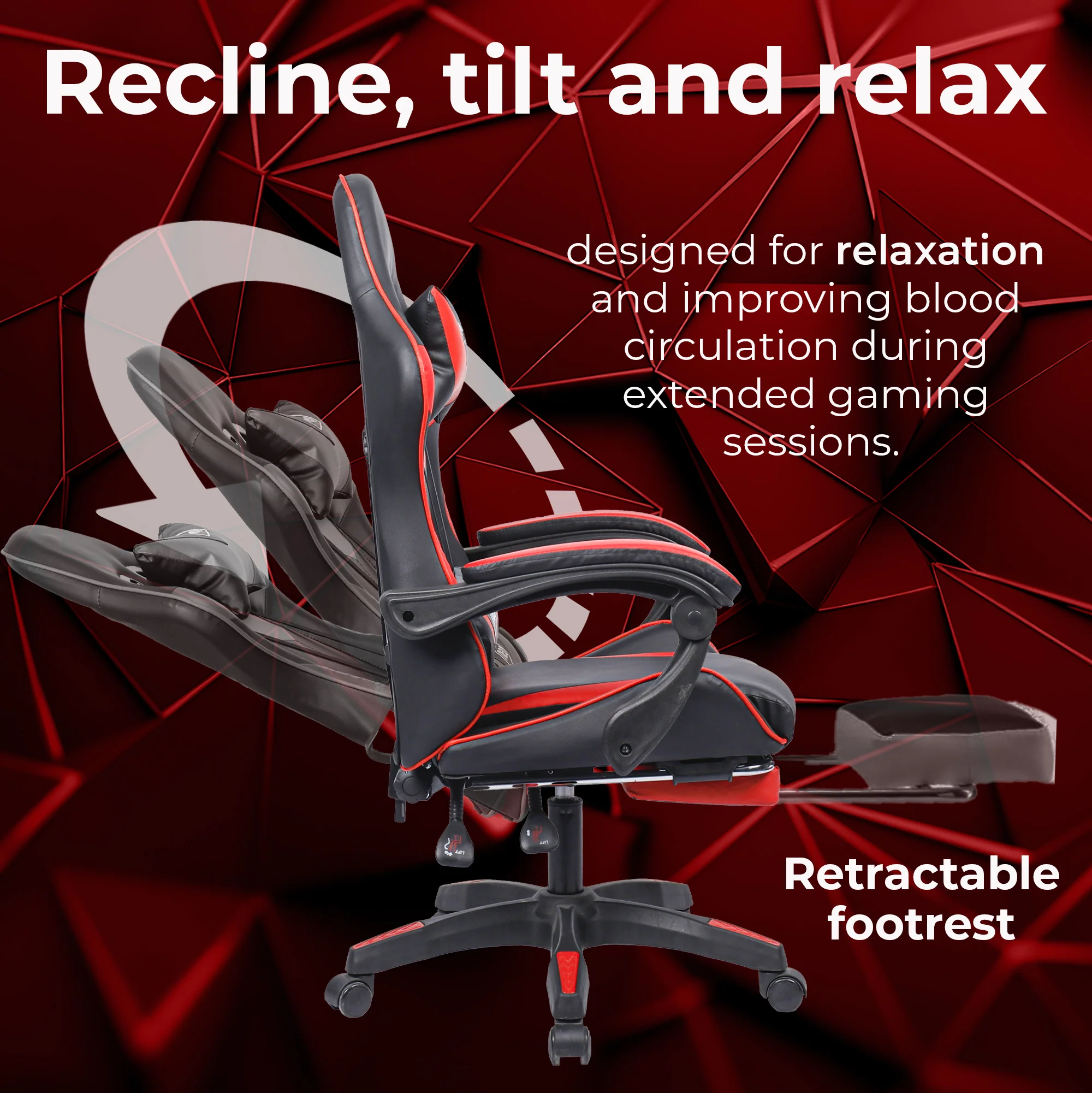 Neo Gaming Chair Red & Black PU Leather With Footrest