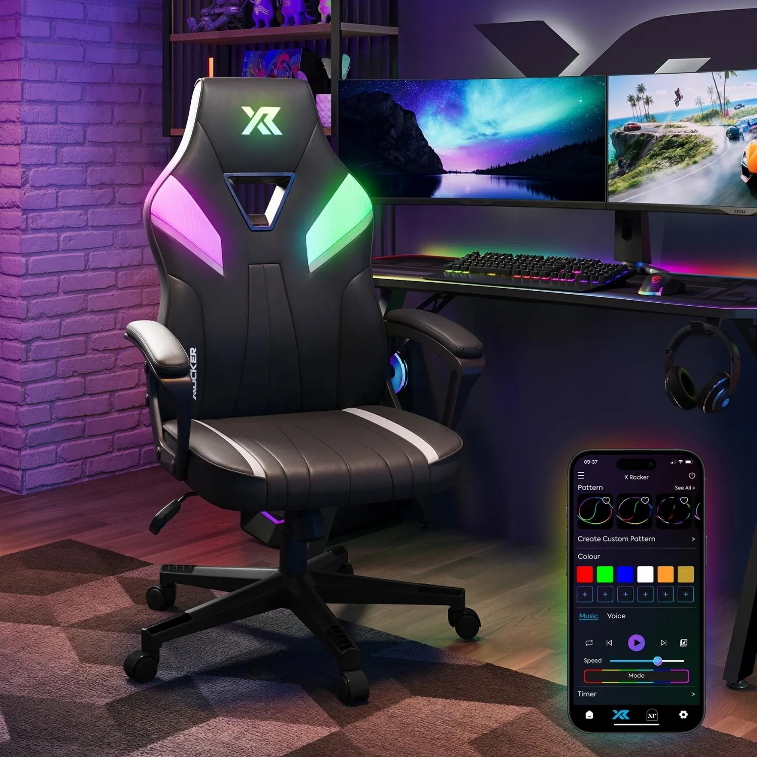 Tempest RGB Ergonomic PC Gaming Chair with LED Lights - Black