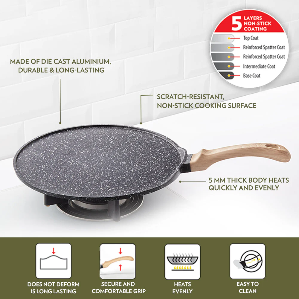 Borosil Vajra Nonstick Flat Tawa, 30 cm