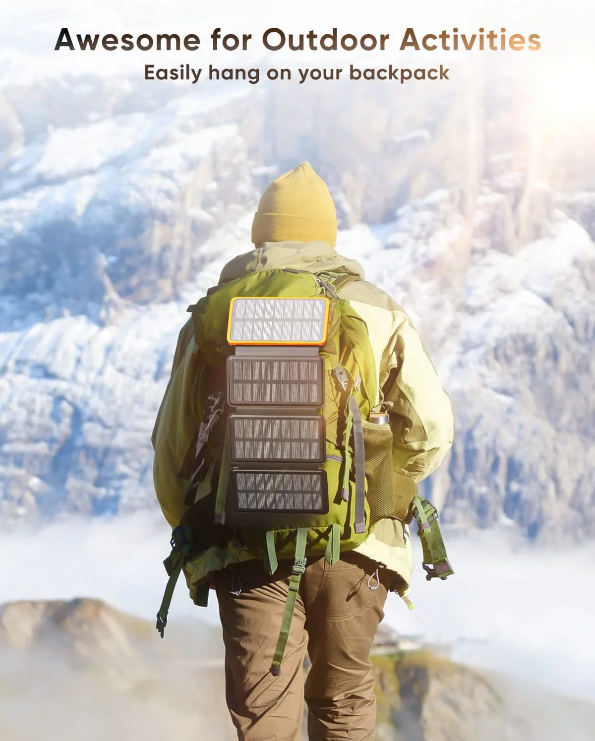 Solar Charger 25000mAh, Power Bank with 4 Solar Panels, Fast Charge External Battery Pack with Dual 2.1A Output USB Compatible with Smartphones