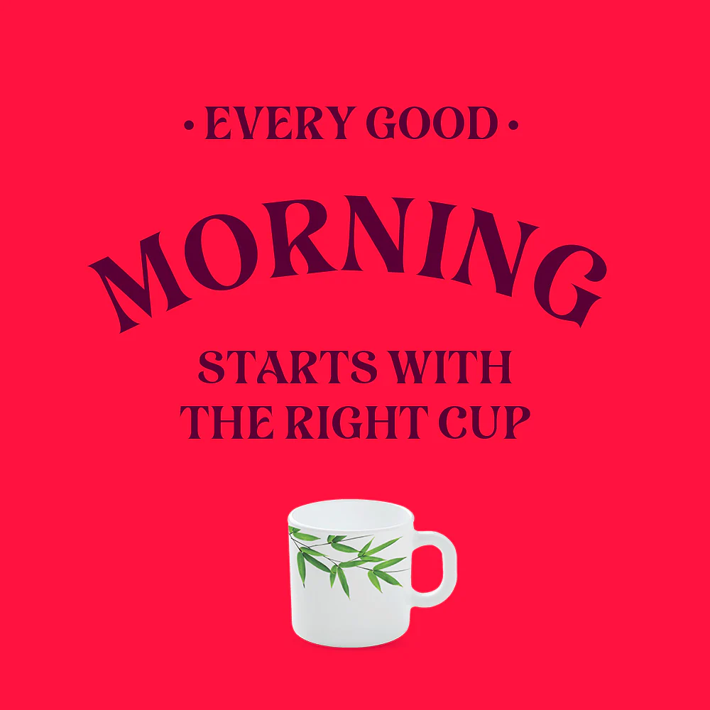 Larah by Borosil Bamboo Leaves Mug Set, 180ml x 6