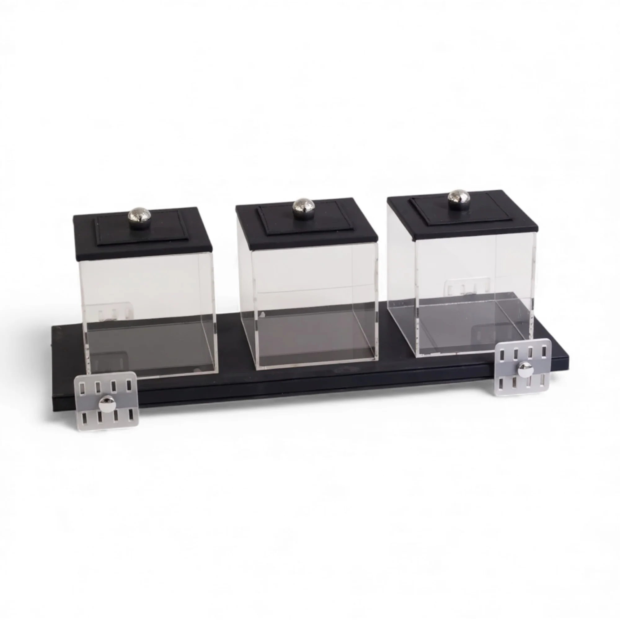 4 Piece Leather Canister Set Black