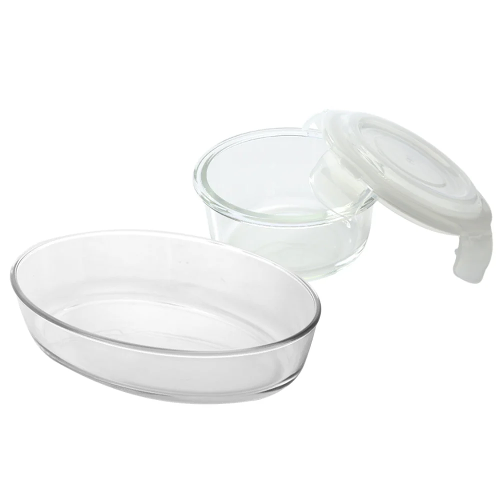 Borosil Oval Dish + Klip n Store Round Set, 700ml + 620ml