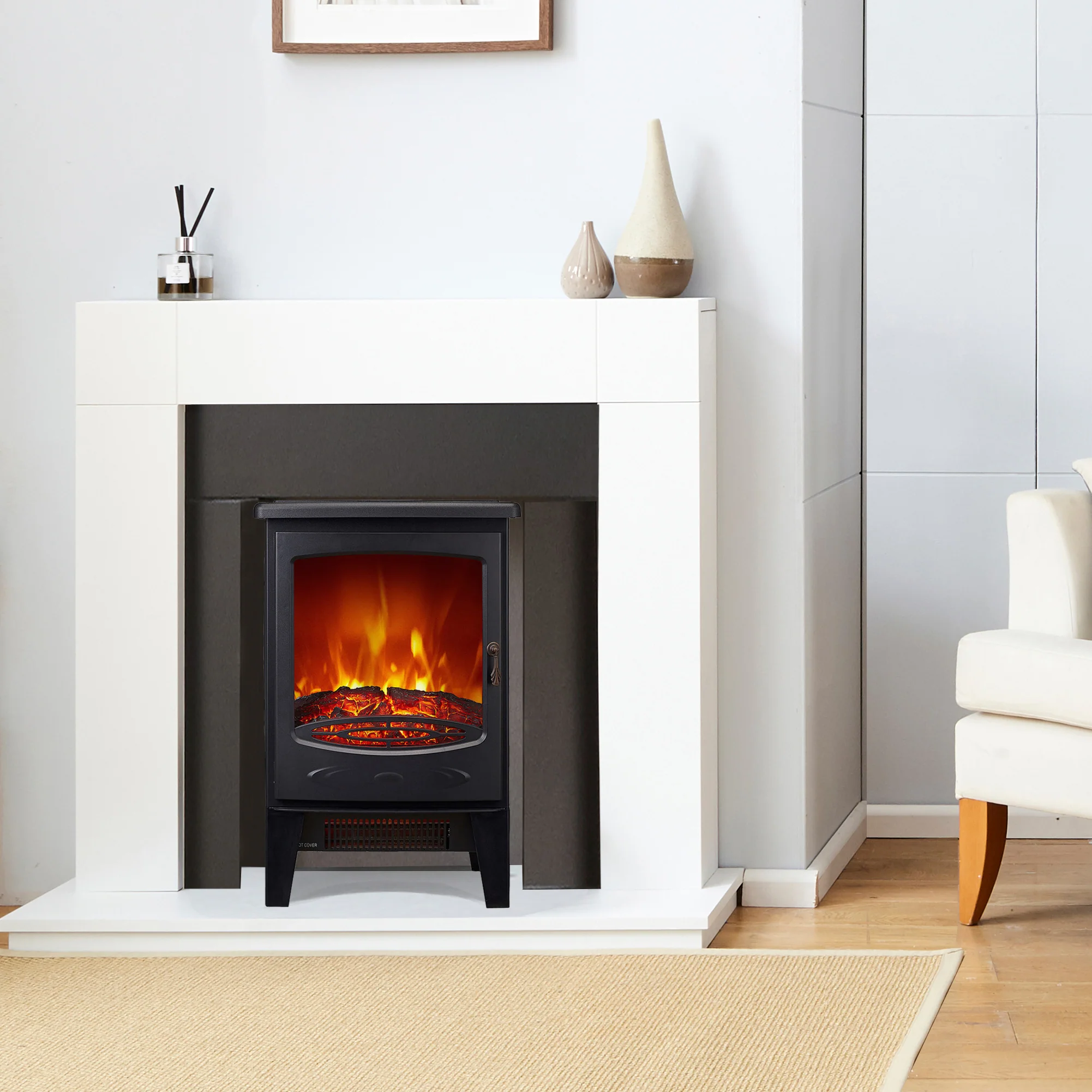 Neo Glass Window Electric Fire With Flame Effect - Black