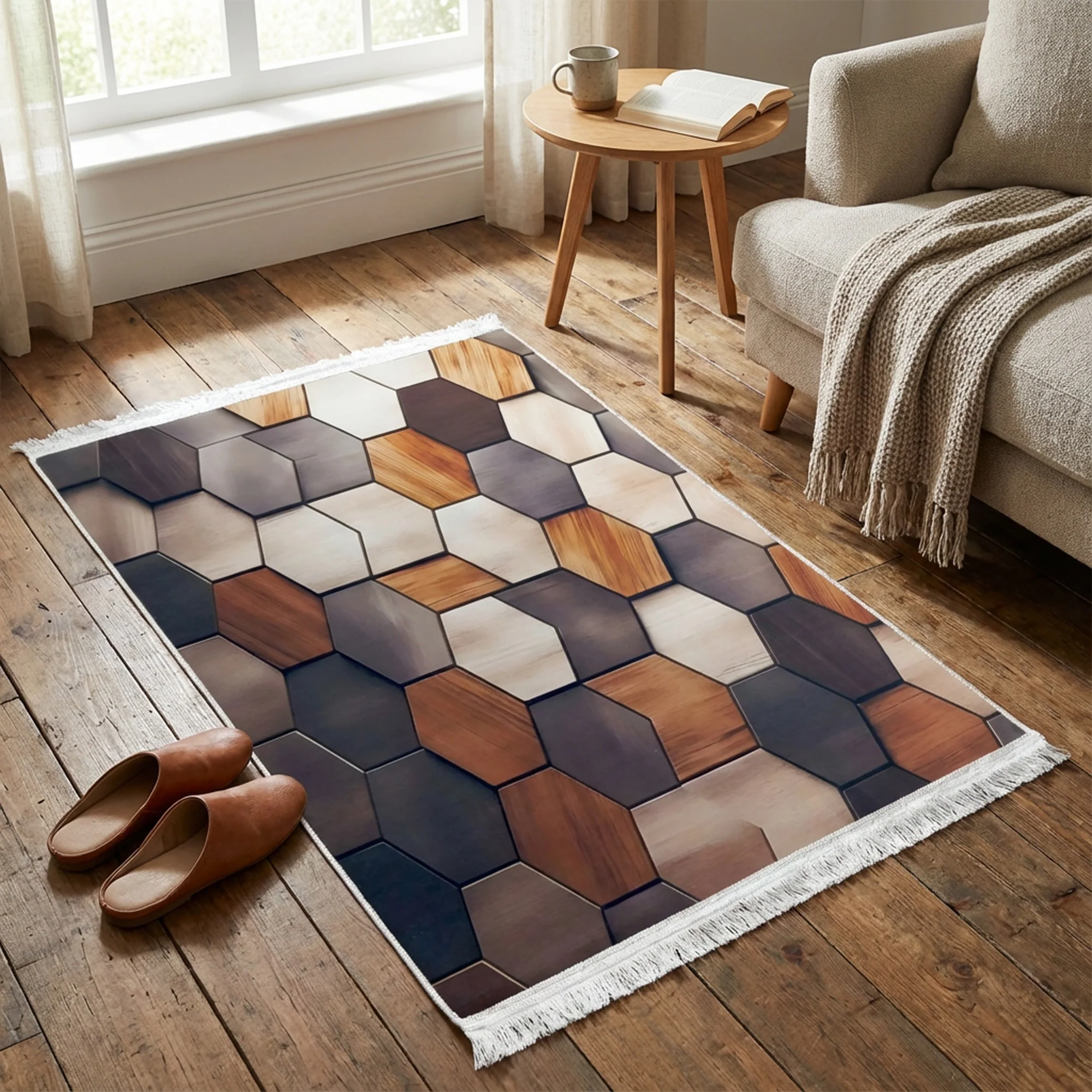 1 x 1.5m Hexagon Design Carpet Multicoloured