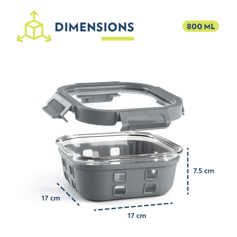 Borosil Tuff-Glass Klip n Store Plus, Square Container