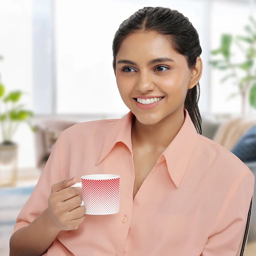 Larah by Borosil Ruby Pixel Mug Set, 180ml x 12