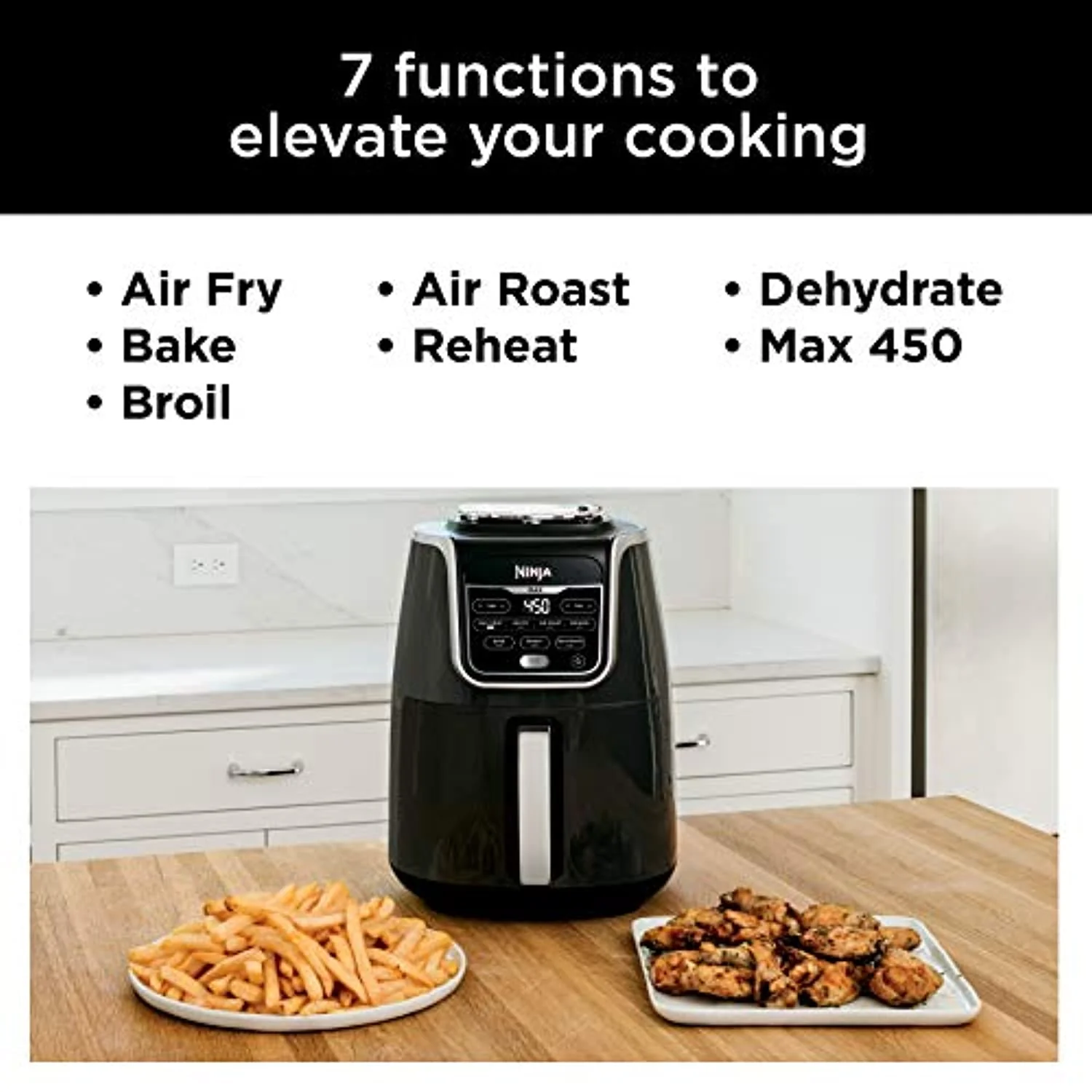 Air Fryer 5.5 Quart Capacity, Cooks, Crisps, Roasts, Broils, Bakes, Reheats and Dehydrates