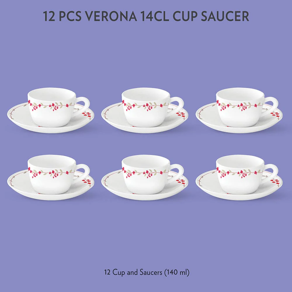 Larah by Borosil Verona Cup n Saucer Set, 140ml x 12