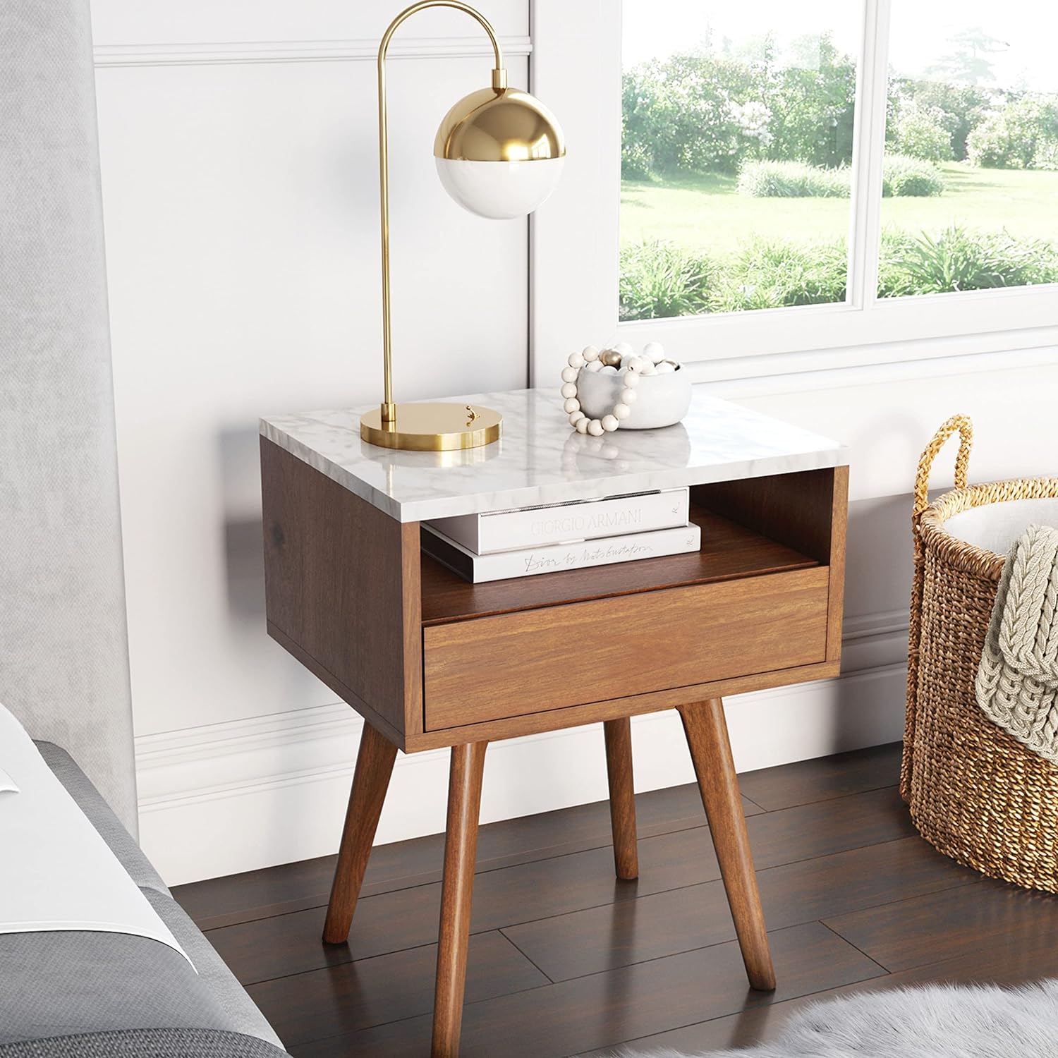 Side or End Table with Storage, Wood Frame