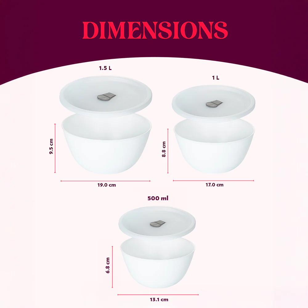 Larah by Borosil Sage 4 pc Mixing Bowl, 500 ml + 1 L + 1.5 L