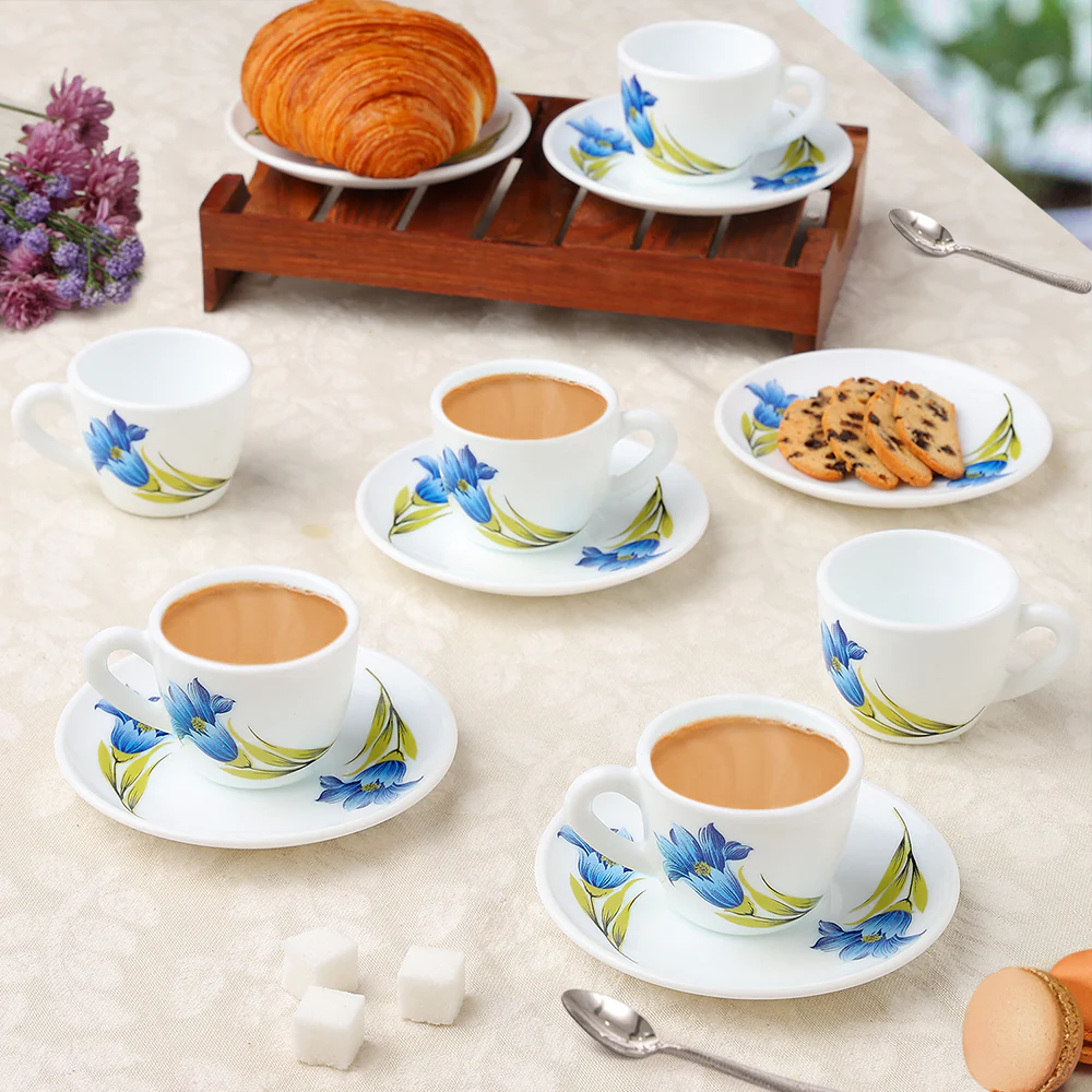 Larah by Borosil Nina Cup n Saucer Set, 90ml x 12
