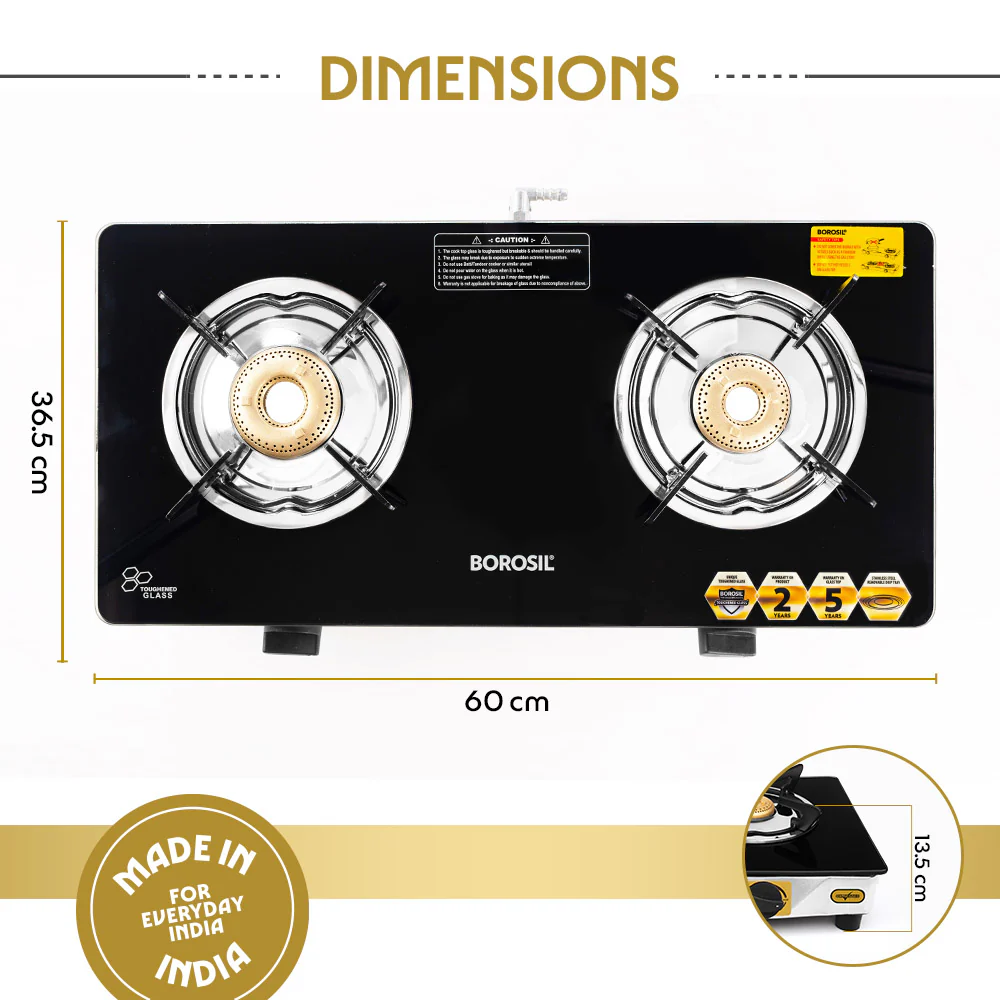 Borosil Blaze Glass-top Gas stove, 2 Burners