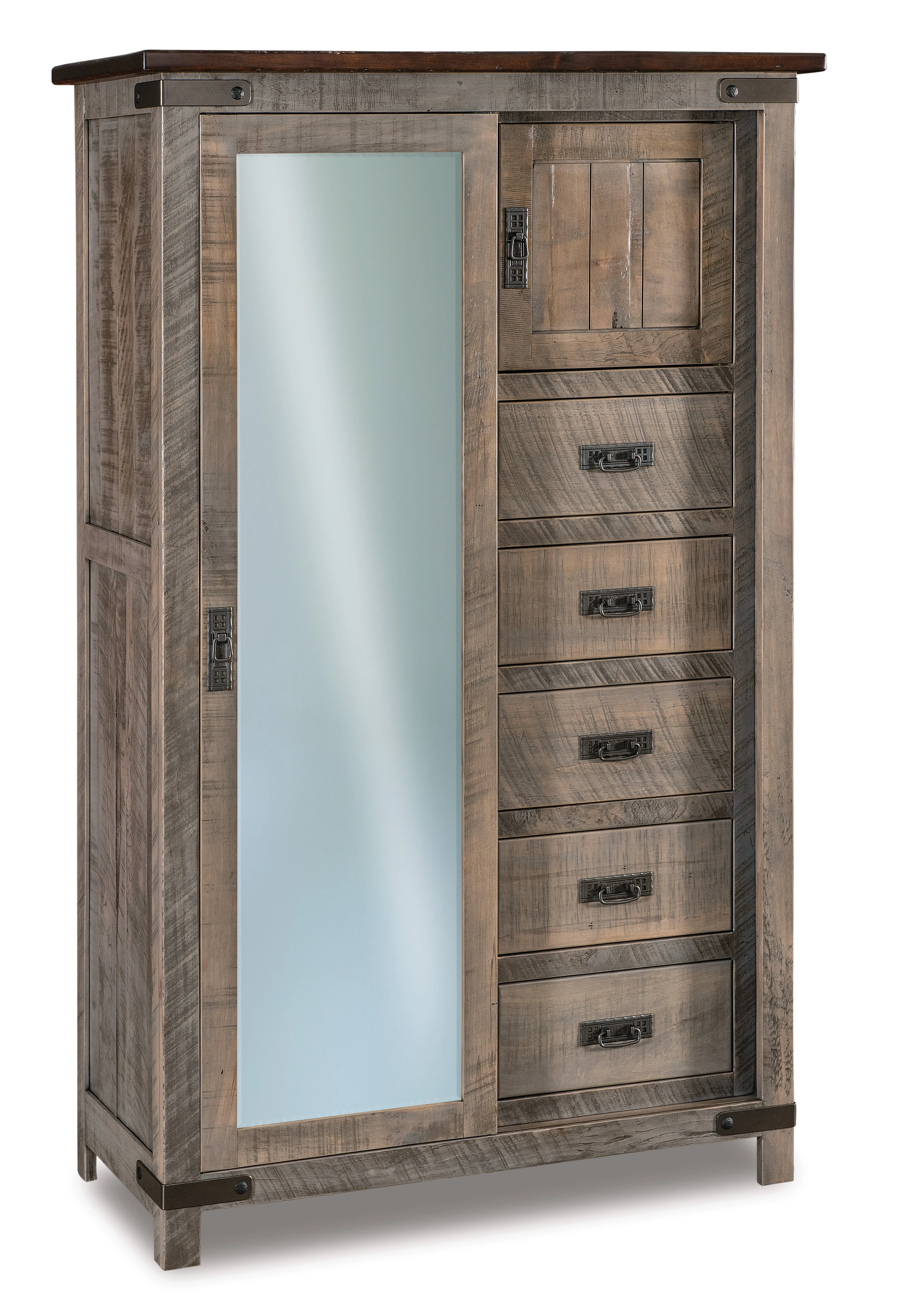 Amish Ironwood Five Drawer One Door With Sliding Door Chifferobe