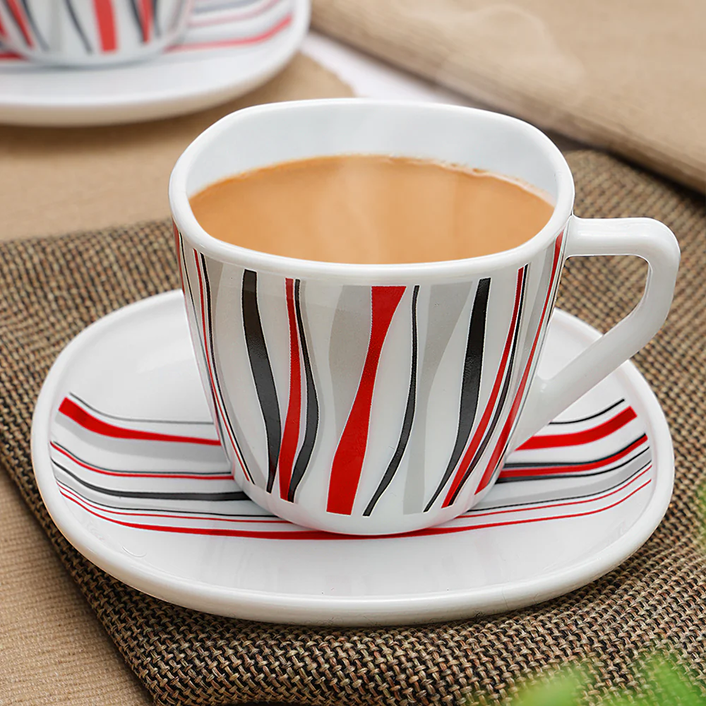 Larah by Borosil Rio Red Square Cup n Saucer Set, 220ml x 12