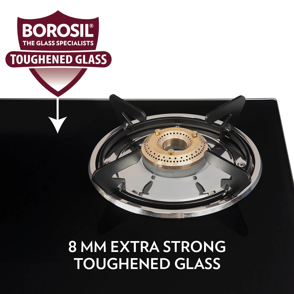 Borosil Flare Glasstop Gas stove, 2 Burners, 2burners(1large&1small)