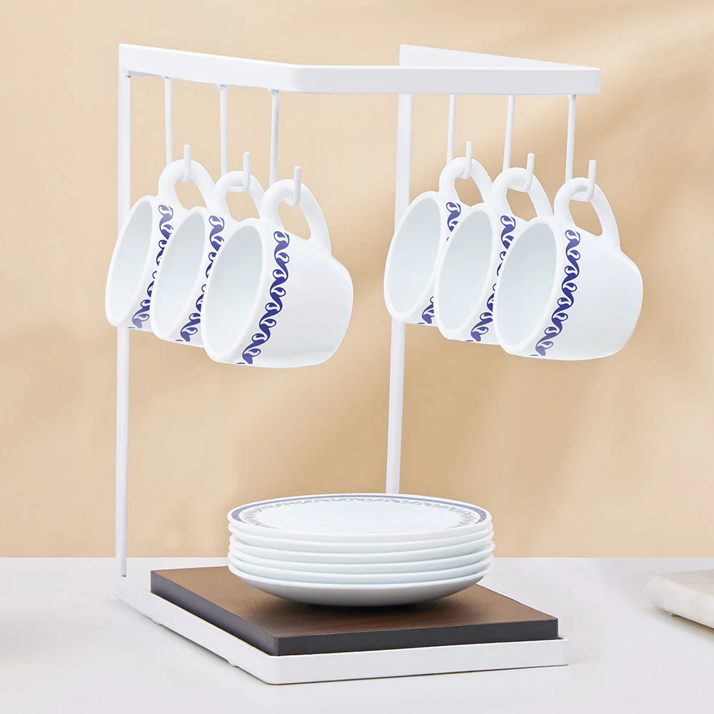 Larah by Borosil Jazzblue Cup n Saucer Set, 140ml x 8