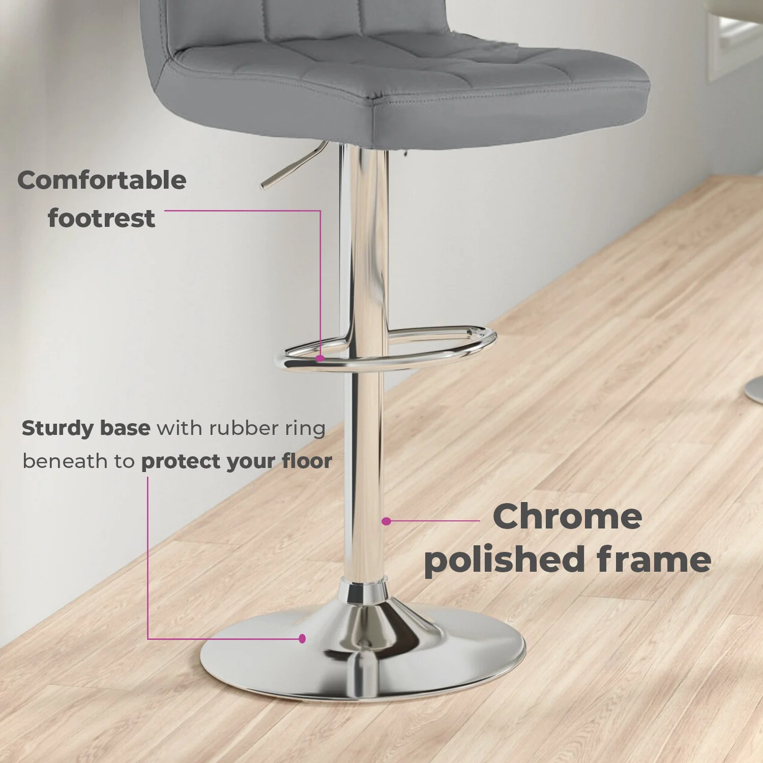 Neo Bar Stool Dark Grey Faux Leather & Steel Base Set of Two